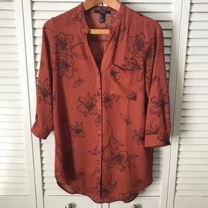 Forever 21 Orange/Red Floral Button Down